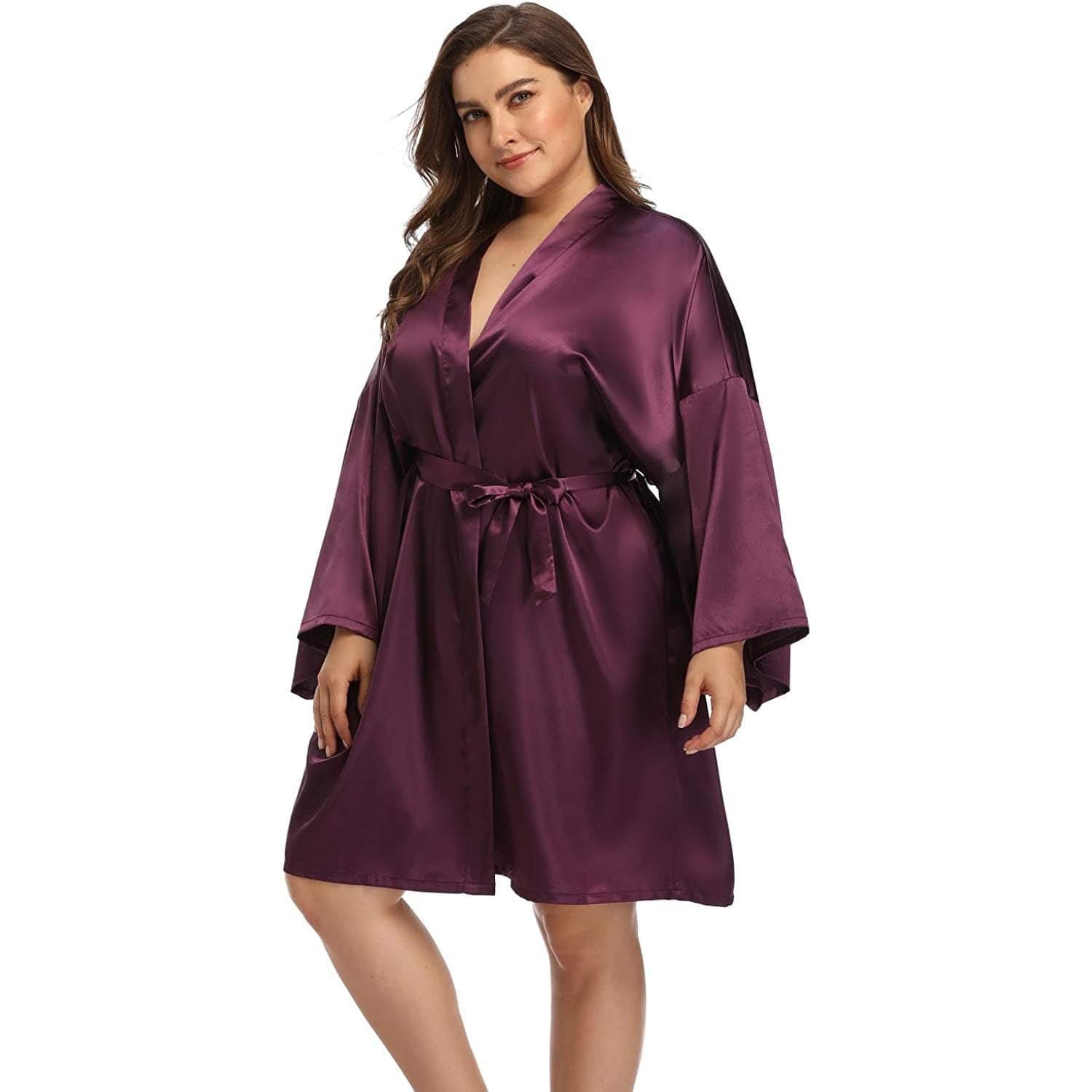 Plus Size Seidenroben für Damen mit Gürtel, 100 % echte kurze Seiden-Kimono-Robe, Maulbeerseide-Bademäntel
