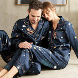 Lange, bedruckte Seidenpyjamas, Seidenpyjama-Sets für Paare