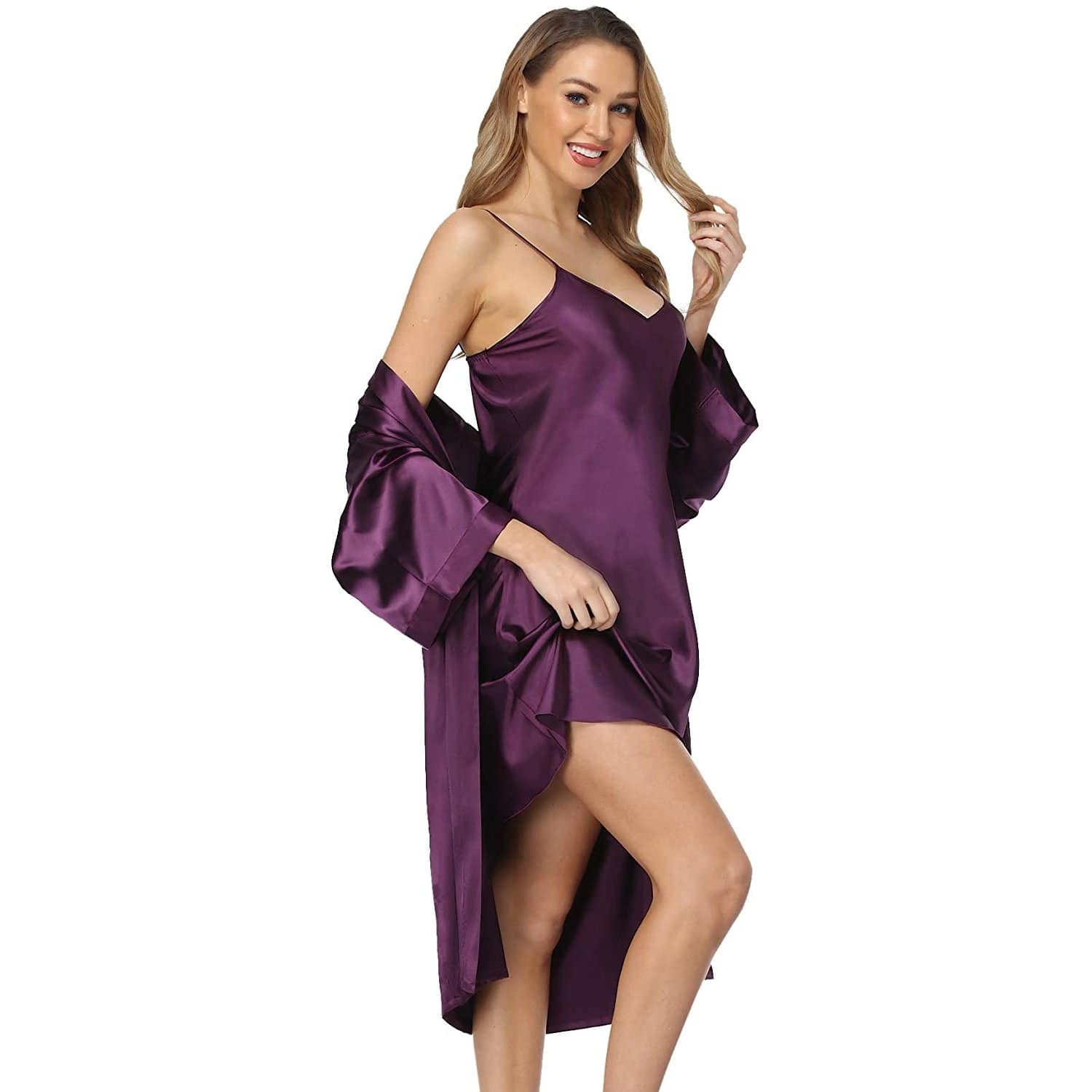 Long Silk Nightgown And Robe Set for Women Sexy  Silk Sleepwear -  slipintosoft