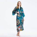Ladies' 100% Long Silk Kimono Robes with Belt Floral Printed Nightwear for Women All Sizes Multi-colors -  slipintosoft
