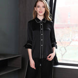 19 Momme Schwarzes klassisches Seiden-Pyjama-Set für Damen Luxus-Seiden-Nachtwäsche 100 % Seide PJS