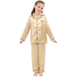 Mädchen-Seidenpyjama-Set für Kinder, Seiden-PJS, langärmelige Button-Down-Seiden-Nachtwäsche