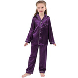 Mädchen-Seidenpyjama-Set für Kinder, Seiden-PJS, langärmelige Button-Down-Seiden-Nachtwäsche
