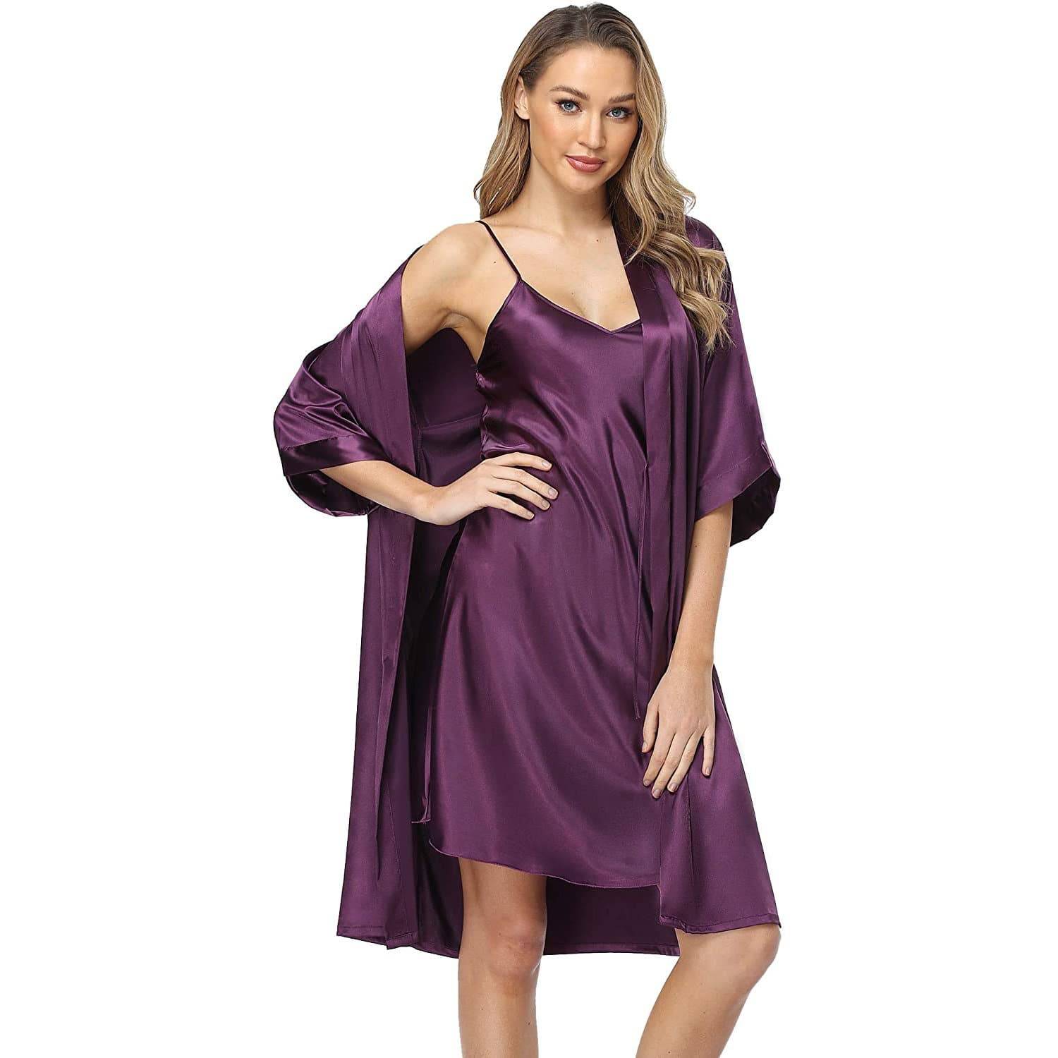 Long Silk Nightgown And Robe Set for Women Sexy  Silk Sleepwear -  slipintosoft