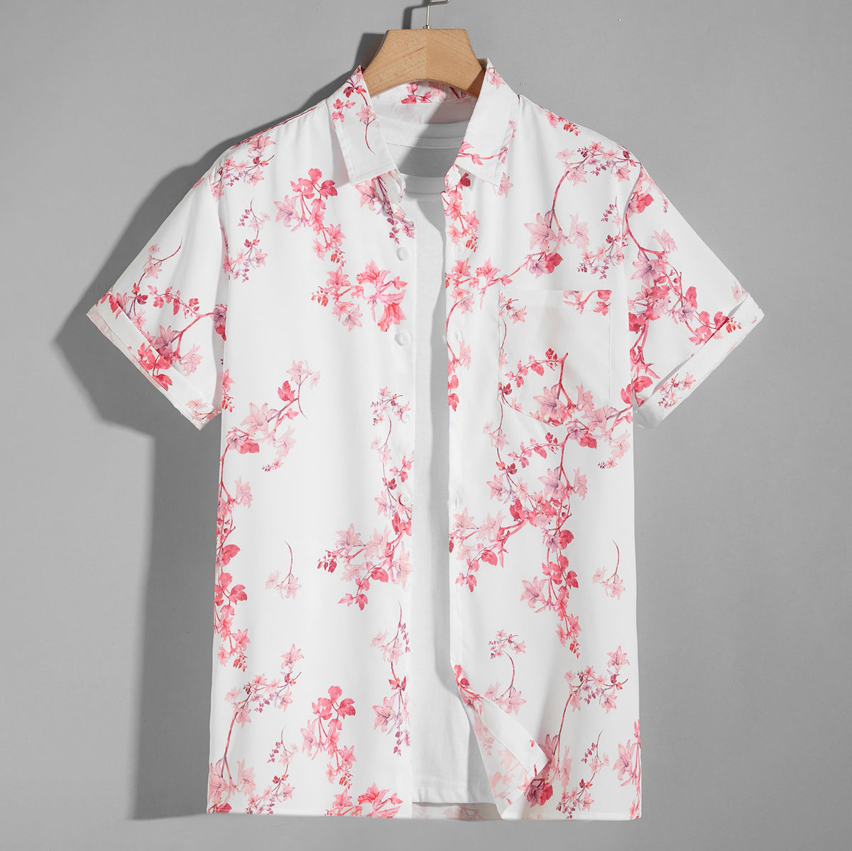 Men's Silk T Shirt Floral Print Shirt Flower Silk Short Dress Shirt -  slipintosoft