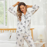 Women Silk Pajamas Set Butterfly Printed Silk Pajamas Long Mulberry Silk Sleepwear - slipintosoft
