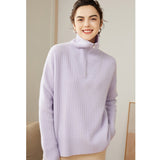 Women's 100% Cashmere Ribbed Polo Sweater - slipintosoft