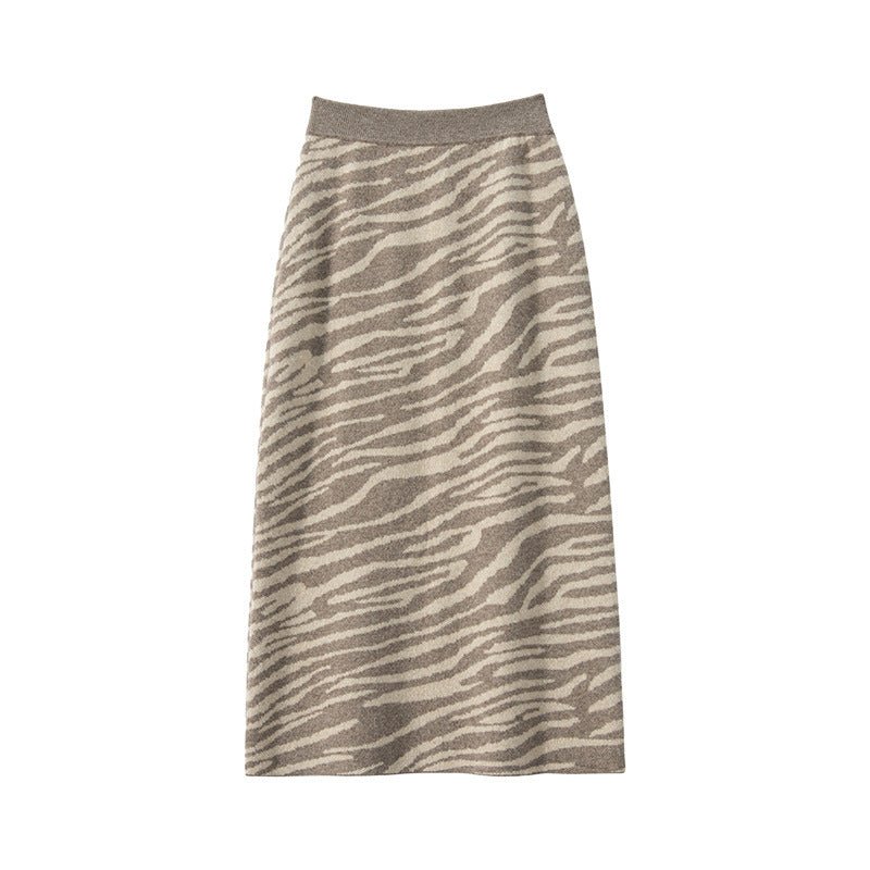 Women's Cashmere Sheath Dresses Chic Zebra Stripe A Line Cashmere Skirt - slipintosoft