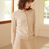 Women's Crewneck Cashmere Cardigans Button-down Solid Cashmere Coat - slipintosoft