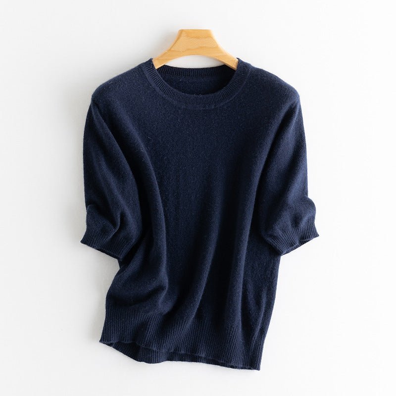 Women's Elbow Sleeve Cashmere Sweater Crew Neck Solid Knitted Cashmere Pullover - slipintosoft