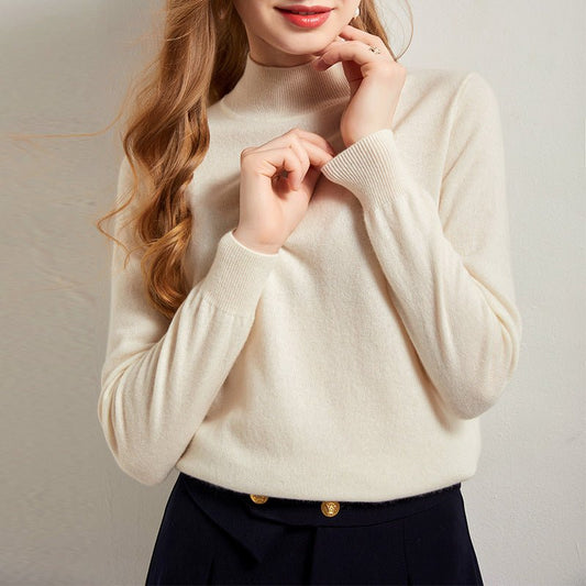 Women's Half Turtleneck Cashmere Sweater Basic Solid Cashmere Pullover - slipintosoft