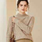 Women's Half Turtleneck Cashmere Sweater Knitted Solid Cashmere Pullover - slipintosoft