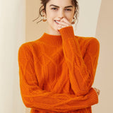 Women's Half Turtleneck Cashmere Sweater Knitted Solid Cashmere Pullover - slipintosoft