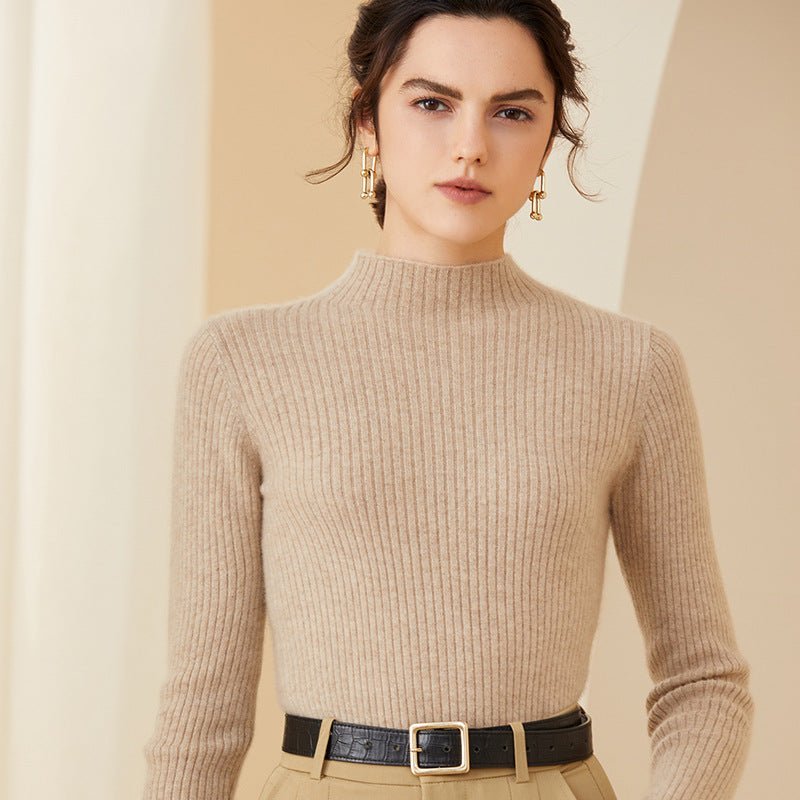 Women's Half Turtleneck Cashmere Sweater Rib-Knit Top - slipintosoft