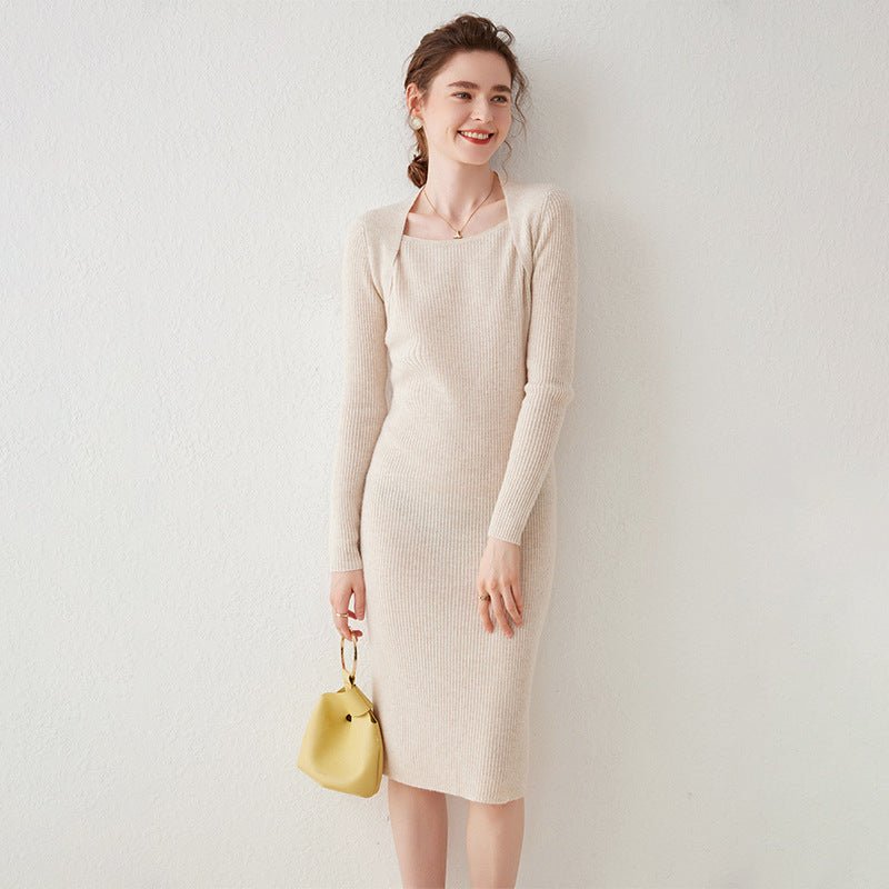 Women's Knitted Cashmere Dresses Slim Fit Solid Cashmere Sweater Dress - slipintosoft
