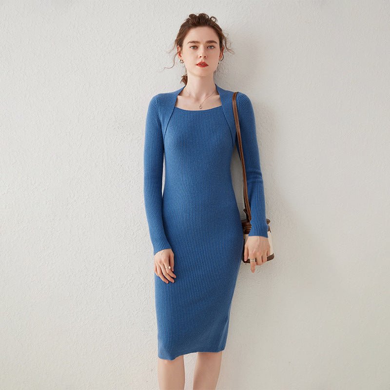 Women's Knitted Cashmere Dresses Slim Fit Solid Cashmere Sweater Dress - slipintosoft