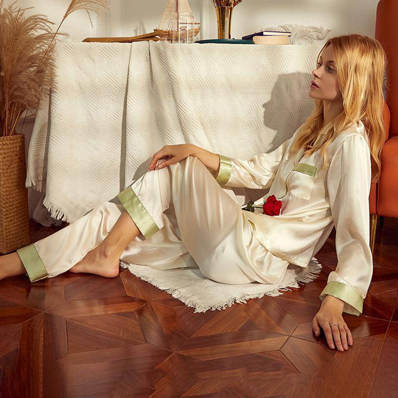 Women's Long Silk Pajamas Set with highlight Luxurious Silk Ladies Loungewear - slipintosoft