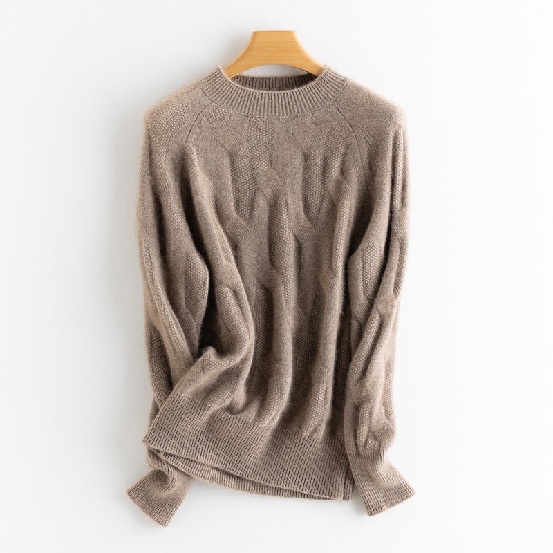 Women's Mock Neck Cashmere Sweater Cable-Knitted Cashmere Pullover - slipintosoft
