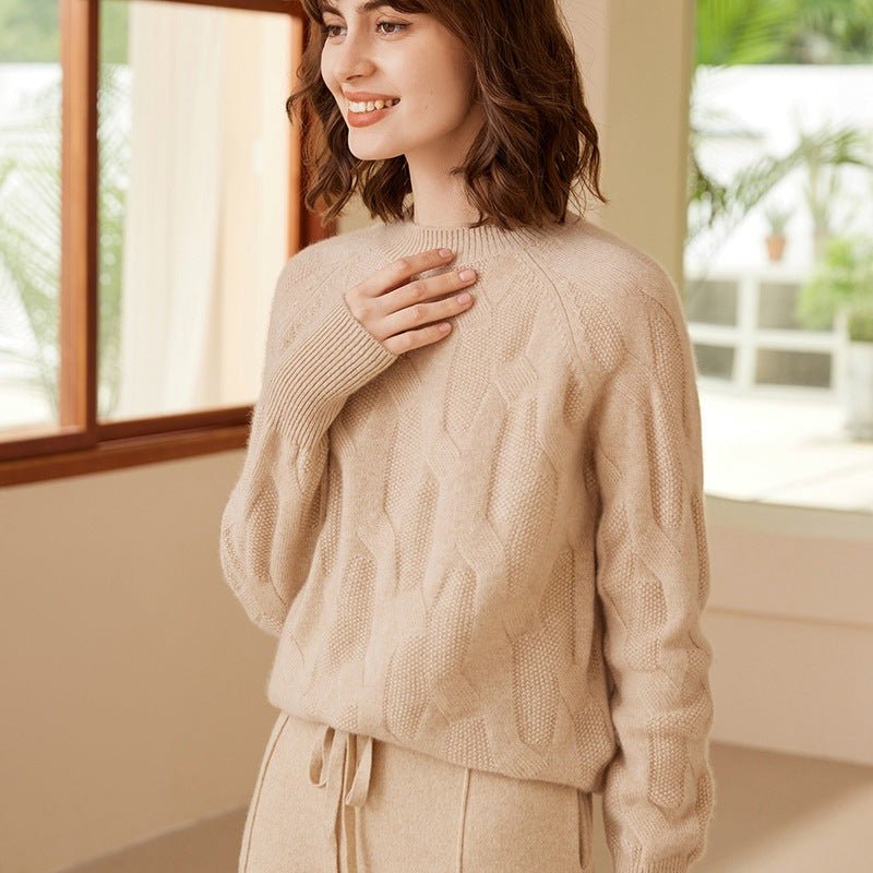 Women's Mock Neck Cashmere Sweater Cable-Knitted Cashmere Pullover - slipintosoft
