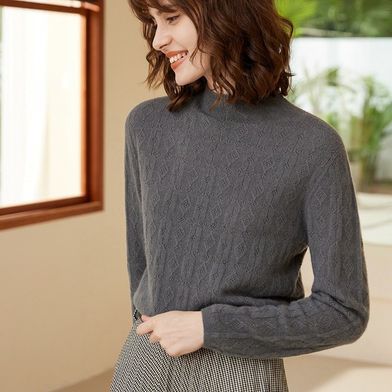 Women's Mock Neck Cashmere Sweater Cut-out Solid 100% Cashmere Pullover - slipintosoft