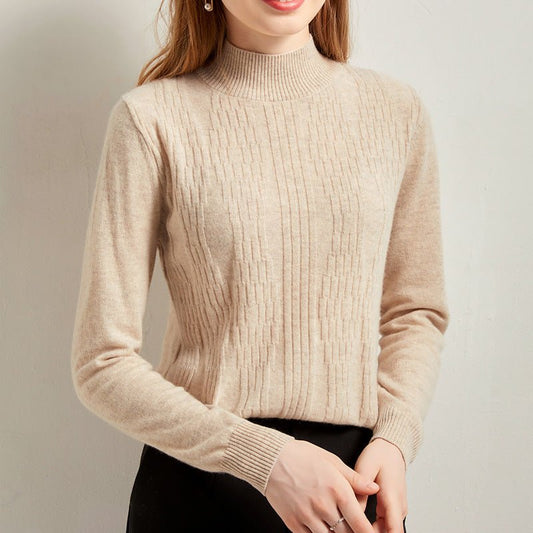 Women's Mock Neck Cashmere Sweater Long Sleeve Solid Basic Cashmere Pullover - slipintosoft