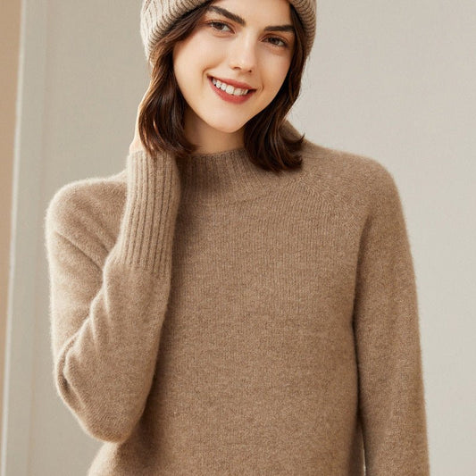 Women's Mock Neck Cashmere Sweater Slim Fit Solid Basic Cashmere Pullover - slipintosoft