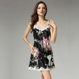 Women's Silk Nightgown with Lace Print Ladies Elegant V Necked Silk Slip Nightdress - slipintosoft