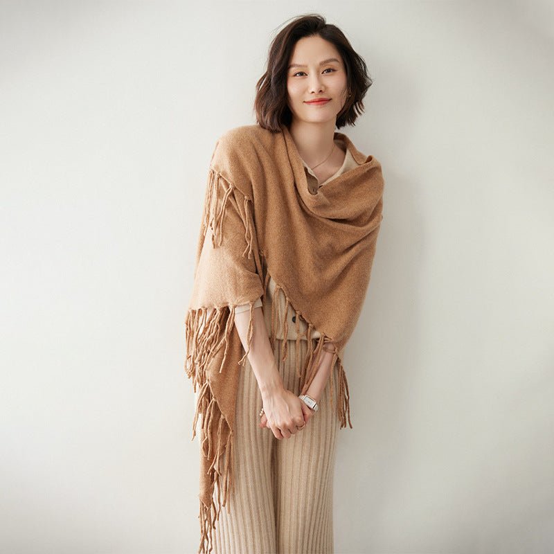 Women's Solid Cashmere Wrap Scarf with Tassels - slipintosoft