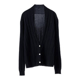 Women's Solid Color Cable-Knit 100% Cashmere Button-Down V-Neck Cardigan - slipintosoft