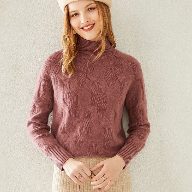 Women's Turtle Neck Cashmere Sweater Basic Solid Cashmere Knitted Pullover - slipintosoft