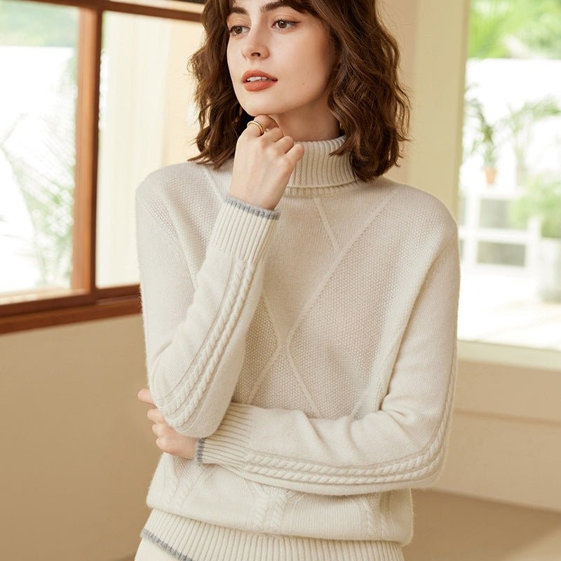 Women's Turtleneck Pure Cashmere Sweater Basic Solid Cashmere Pullover - slipintosoft