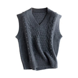 Women's V Neck Cashmere Tank Top Knitted Solid Cashmere Vest - slipintosoft