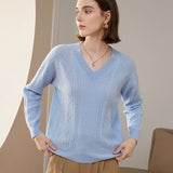 Women's V Necked Cashmere Pullover Solid Cable-Knitted Cashmere Sweater - slipintosoft