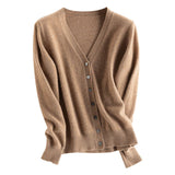 Women's V Necked Pure Cashmere Cardigans Knitted Cashmere Coat Sweater - slipintosoft